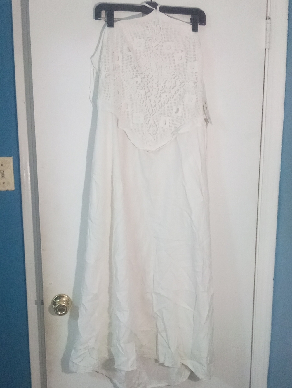 * A New Day Cream Ivory Crochet Halter Maxi Dress NWT $40 Linen Blend